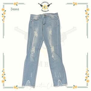 Pastel Jeans Straight Womens Size 11/12 Blue Distressed 5 Pocket Button Zip